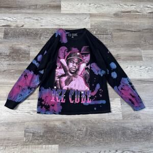 Ice Cube Long Sleeve Graphic Tee Black Purple Pink Tie Dye Y2K Small / Medium